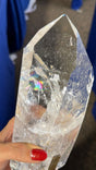 Super clear Quartz w rainbow on stand Brazil