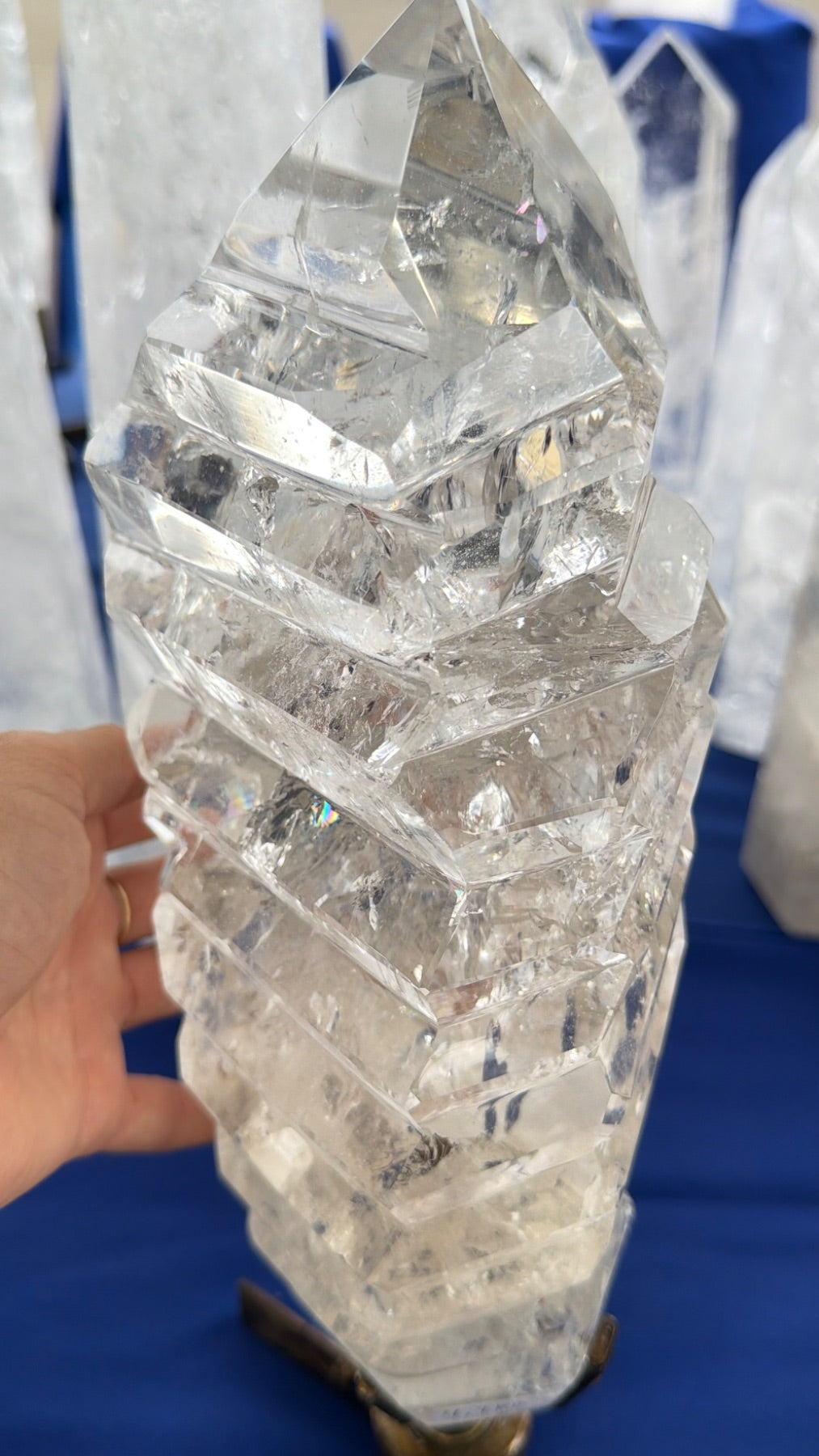 Statement clear Quartz wavy a treat form on stand