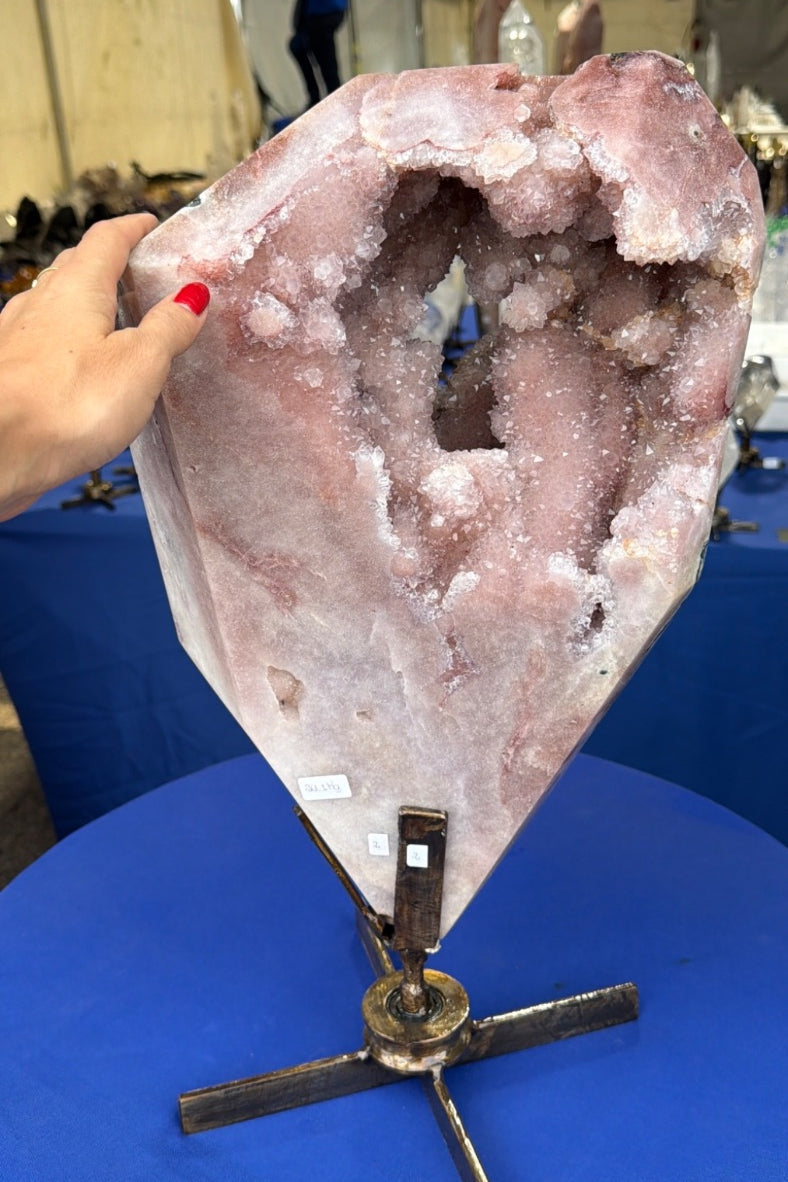 44.1 lb Pink Amethyst statement Crystal on stand from Brazil very uncommon to find Pink Amethyst statements this large