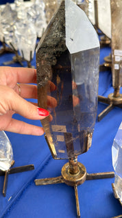 Natural polished Smoky Quartz with Chlorite on spinning stand Brazil