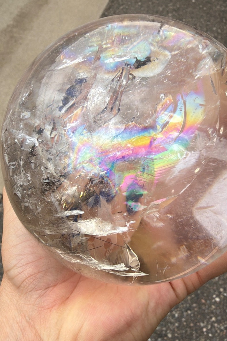 Rainbow rutile statement clear Quartz sphere Brazil