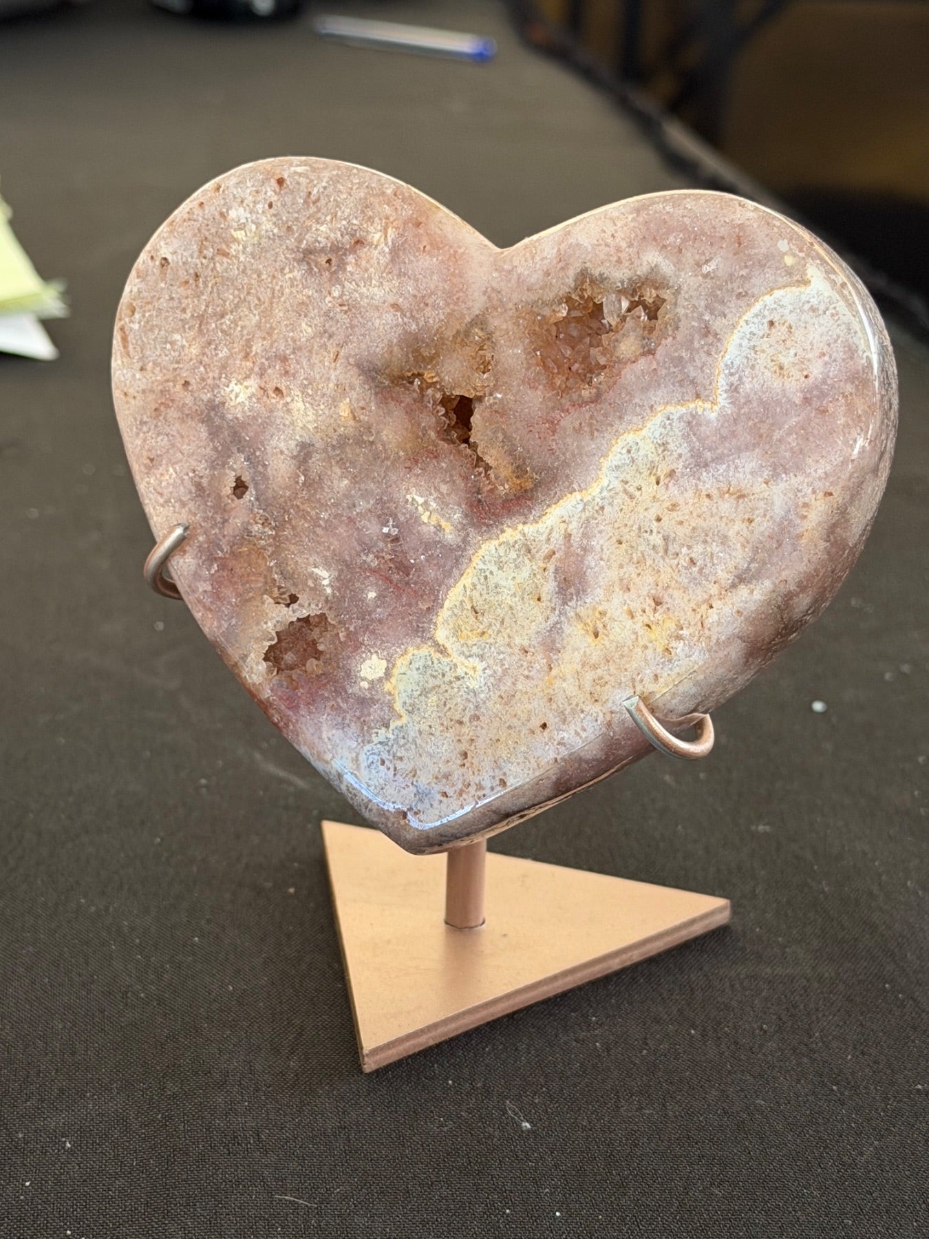 Pink Amethyst heart on stand from Brazil