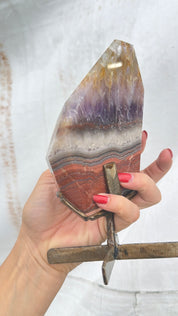 Amethyst and Agate polished form on stand Brazil