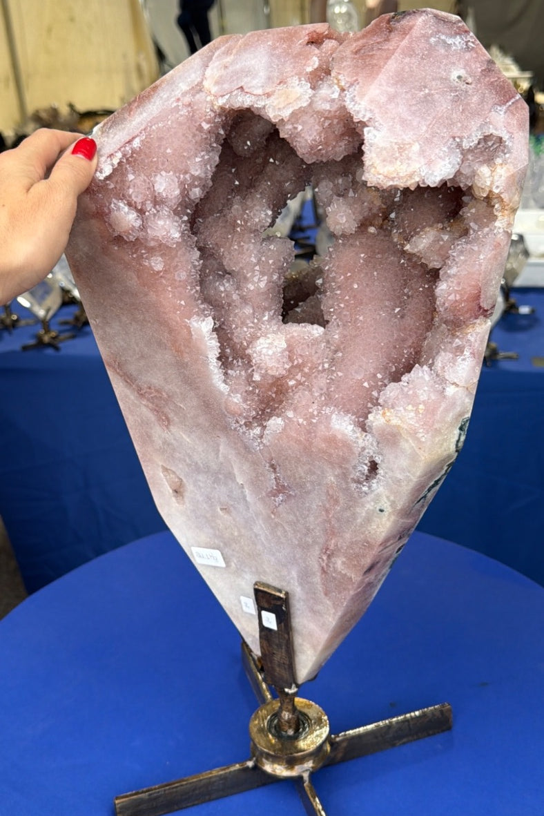 44.1 lb Pink Amethyst statement Crystal on stand from Brazil very uncommon to find Pink Amethyst statements this large