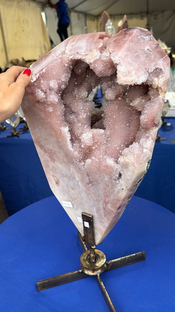 44.1 lb Pink Amethyst statement Crystal on stand from Brazil very uncommon to find Pink Amethyst statements this large