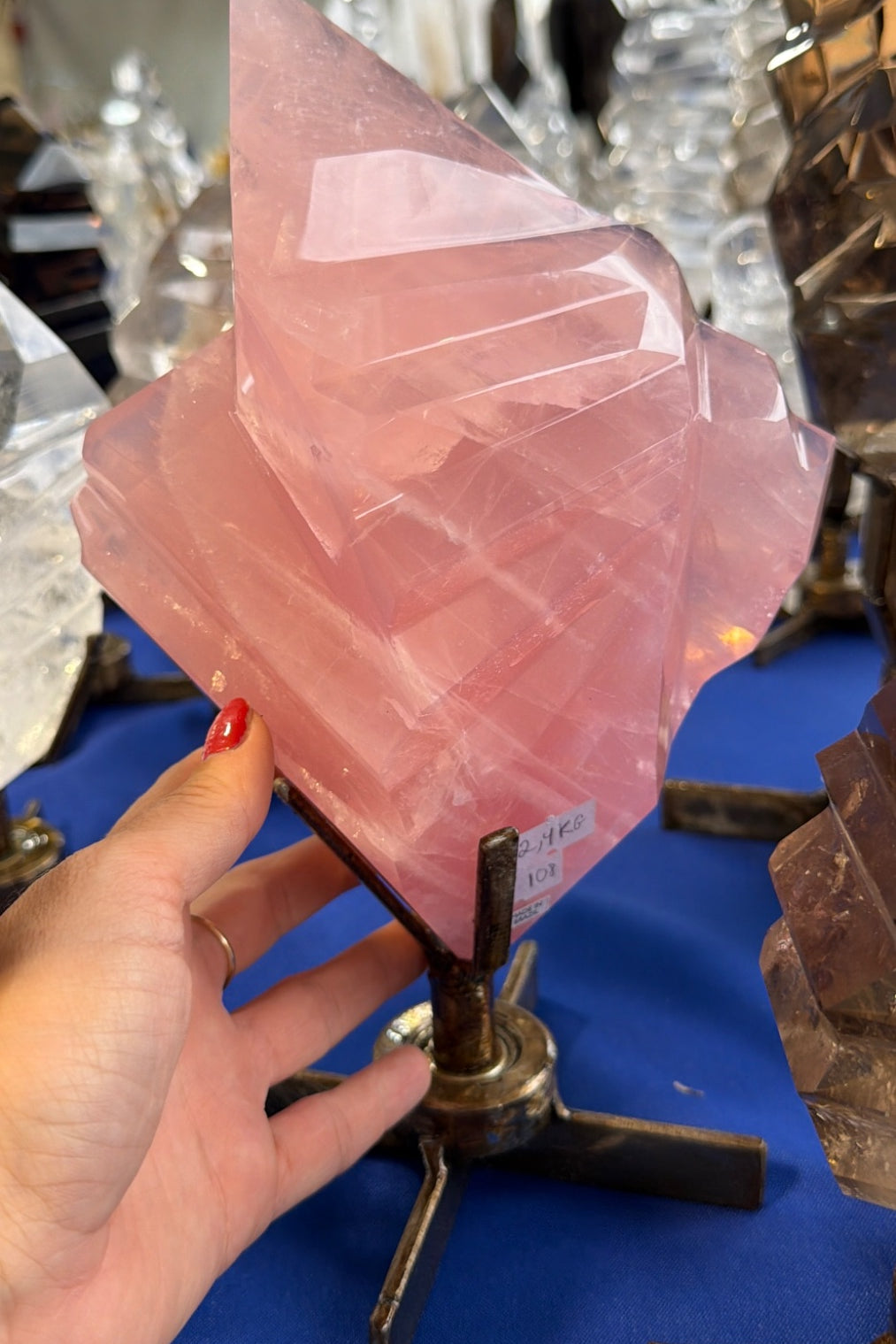 Super quality Rose Quartz abstract flame on stand Brazil