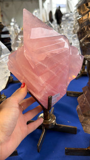 Super quality Rose Quartz abstract flame on stand Brazil