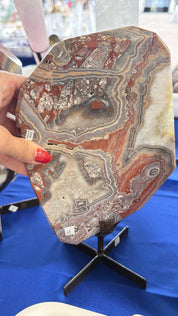 Red banded Agate slab on stand Brazil