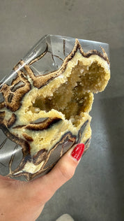 Polished all around septarian form from Utah family owned mine, bottom self standing base geodes all around