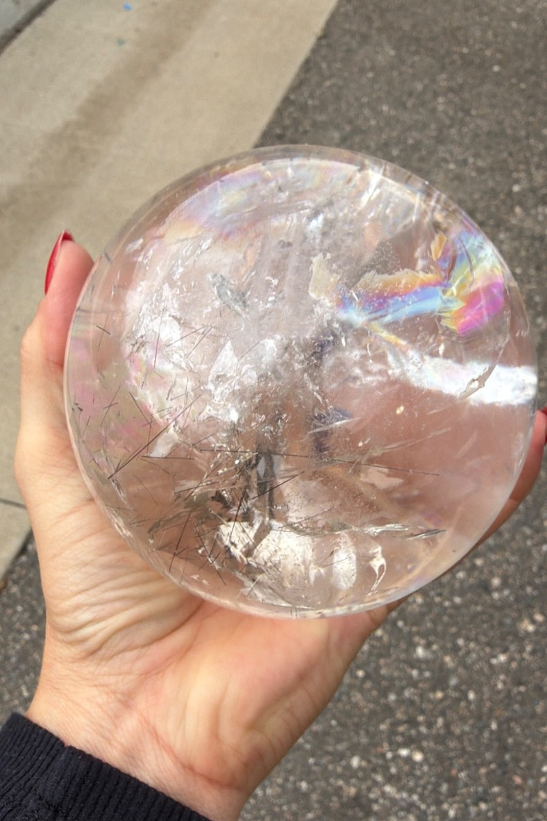 Rainbow rutile statement clear Quartz sphere Brazil