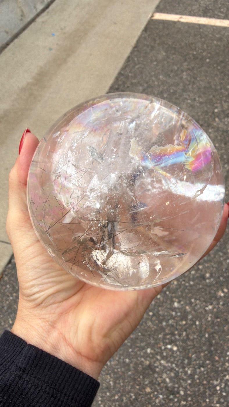 Rainbow rutile statement clear Quartz sphere Brazil