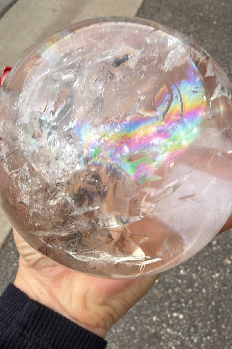 Rainbow rutile statement clear Quartz sphere Brazil