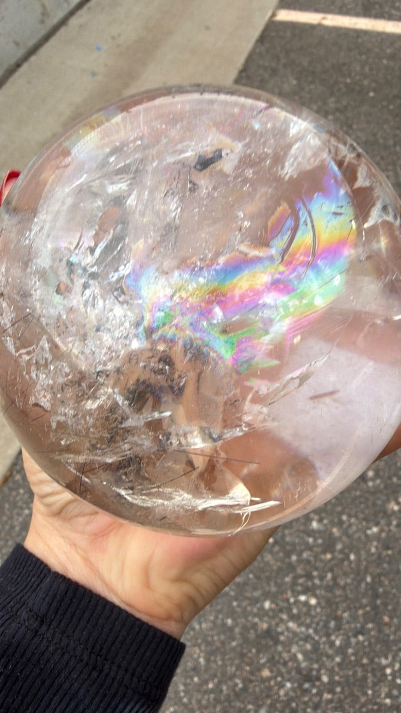 Rainbow rutile statement clear Quartz sphere Brazil