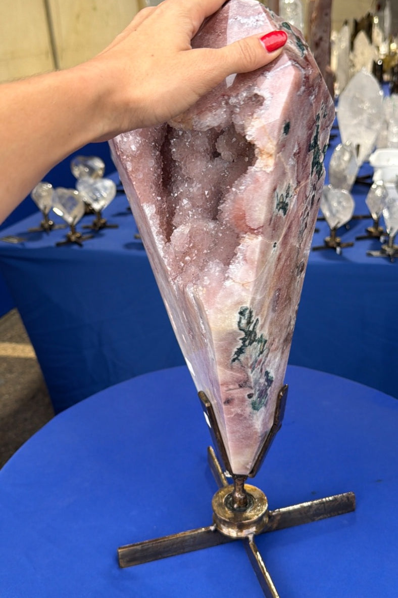 44.1 lb Pink Amethyst statement Crystal on stand from Brazil very uncommon to find Pink Amethyst statements this large