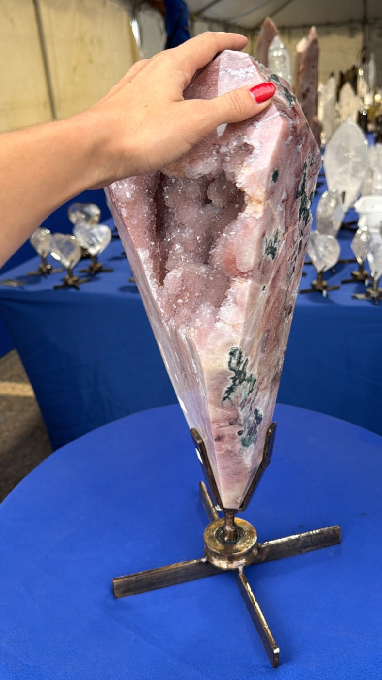 44.1 lb Pink Amethyst statement Crystal on stand from Brazil very uncommon to find Pink Amethyst statements this large