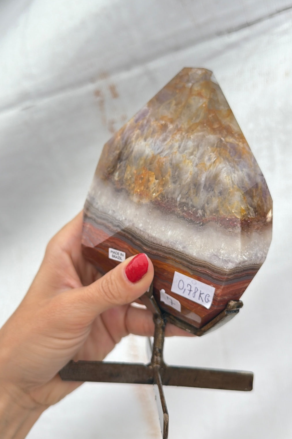 Amethyst and Agate polished form on stand Brazil