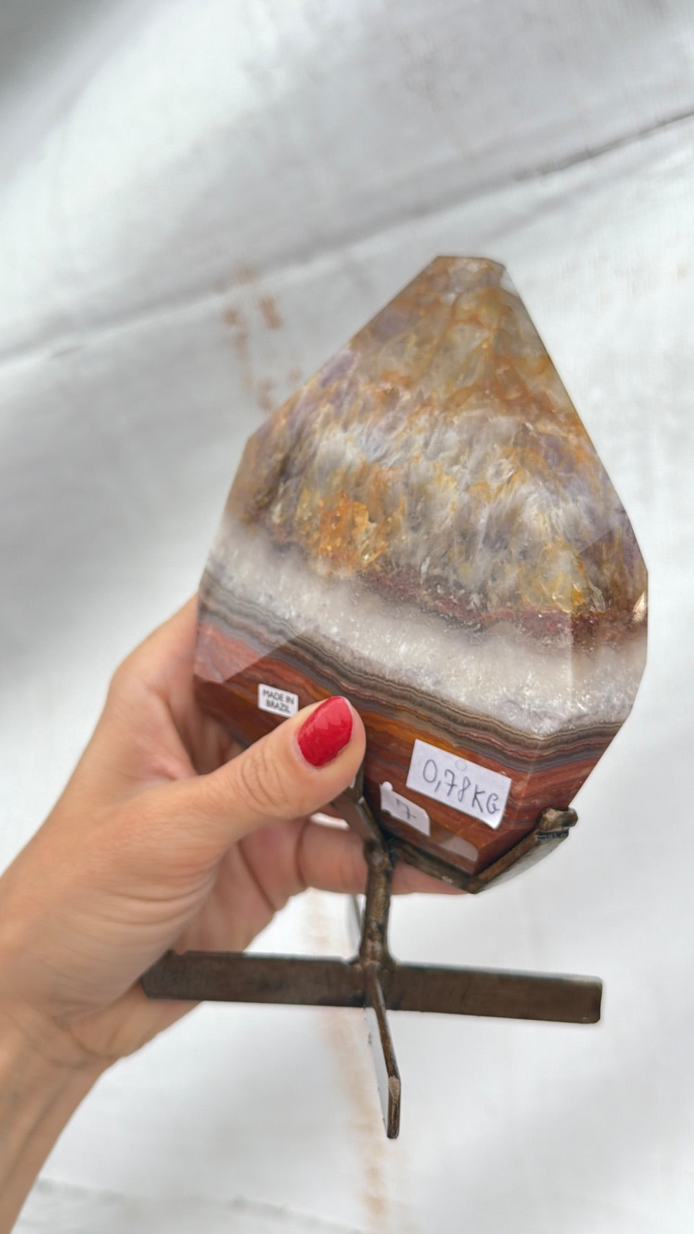 Amethyst and Agate polished form on stand Brazil