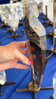 Natural polished Smoky Quartz with Chlorite on spinning stand Brazil