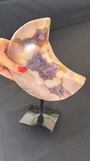 Pink Amethyst moon from Brazil on stand