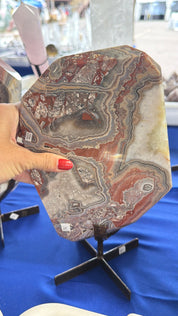 Red banded Agate slab on stand Brazil
