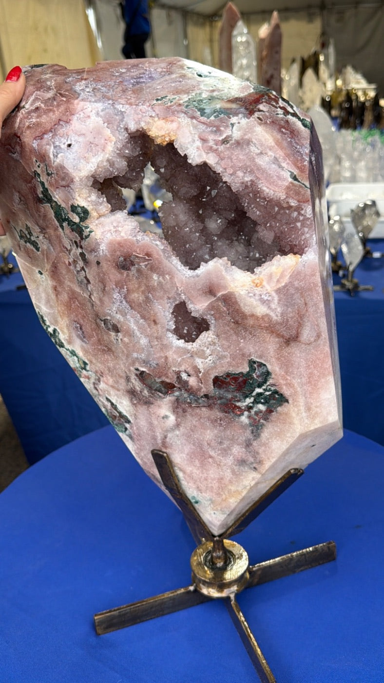 44.1 lb Pink Amethyst statement Crystal on stand from Brazil very uncommon to find Pink Amethyst statements this large