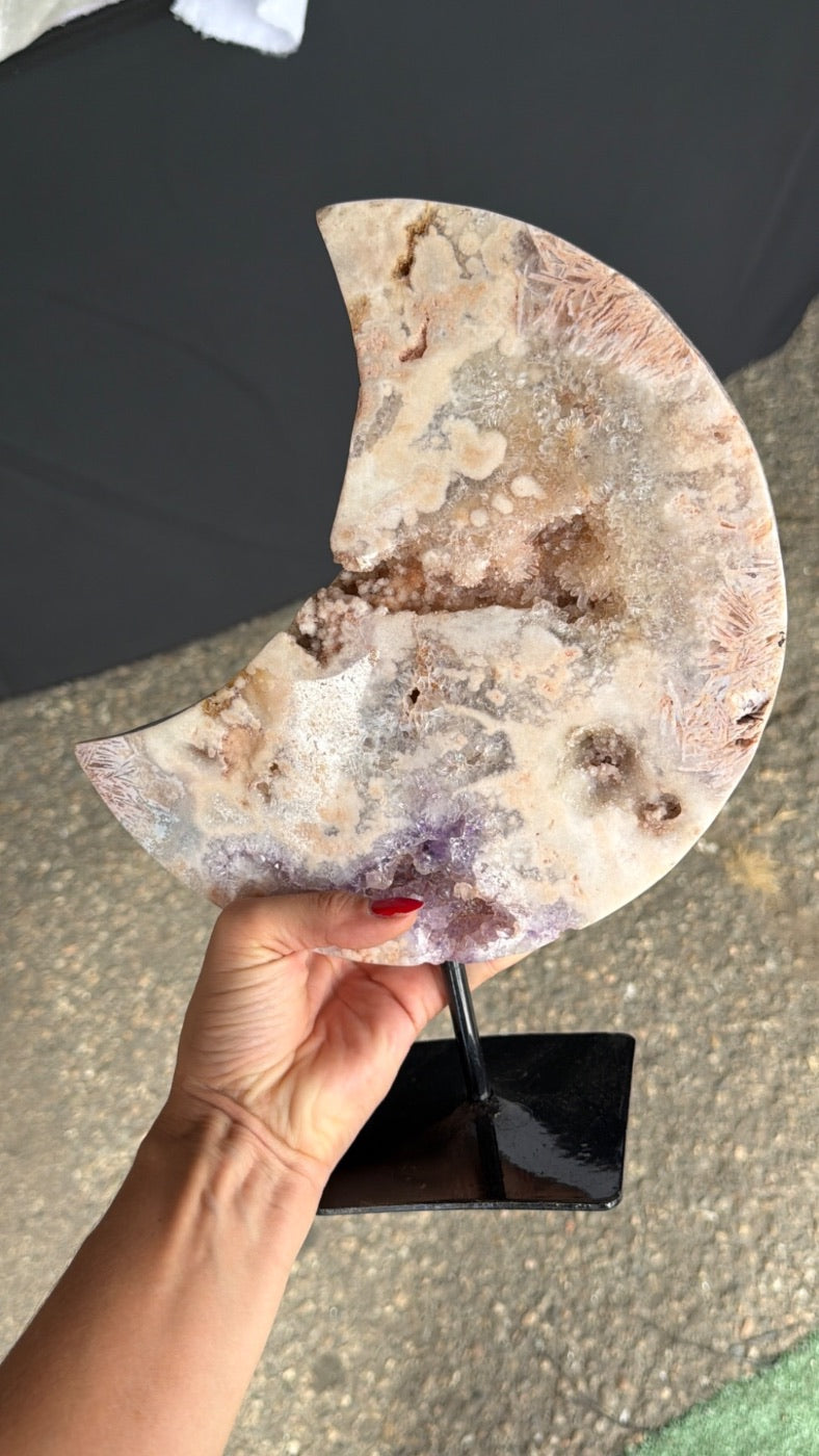 Pink Amethyst moon on stand