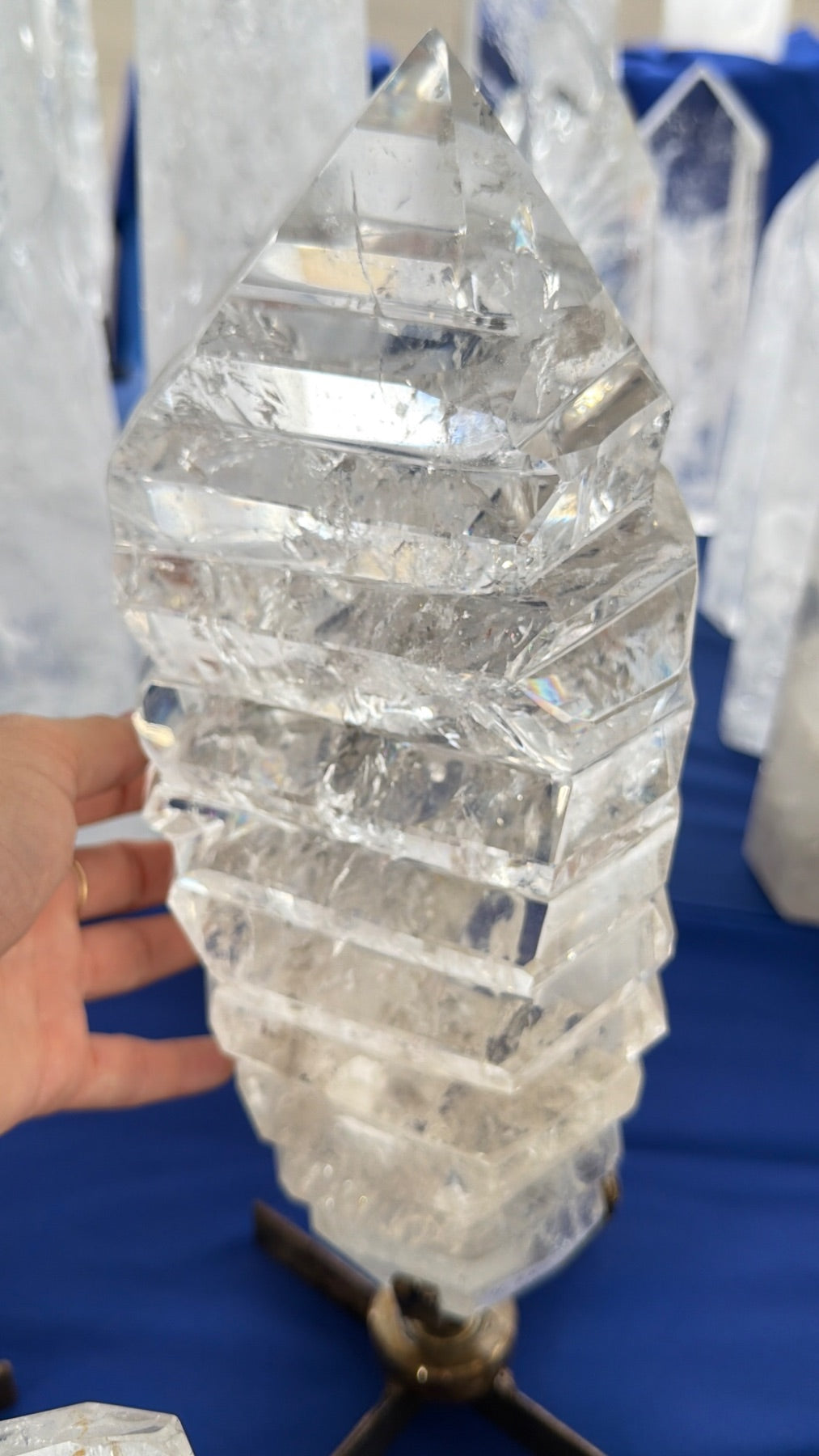 Statement clear Quartz wavy a treat form on stand