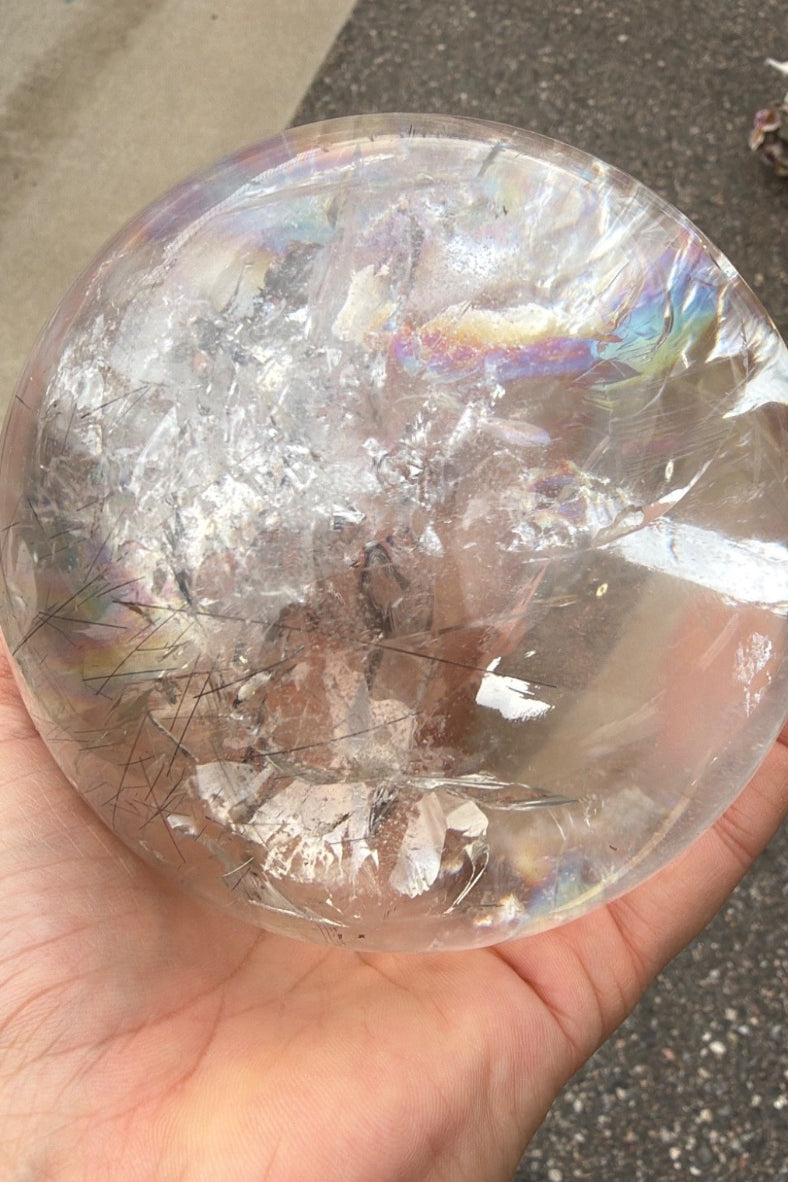 Rainbow rutile statement clear Quartz sphere Brazil