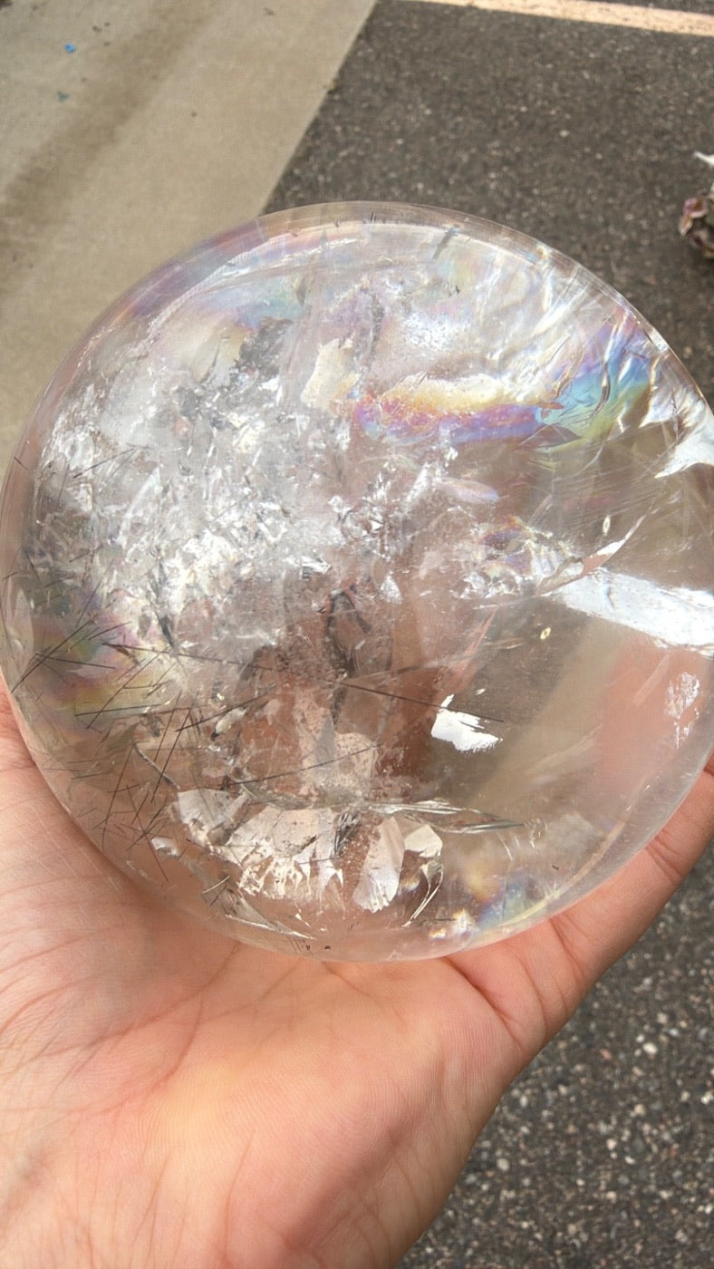 Rainbow rutile statement clear Quartz sphere Brazil