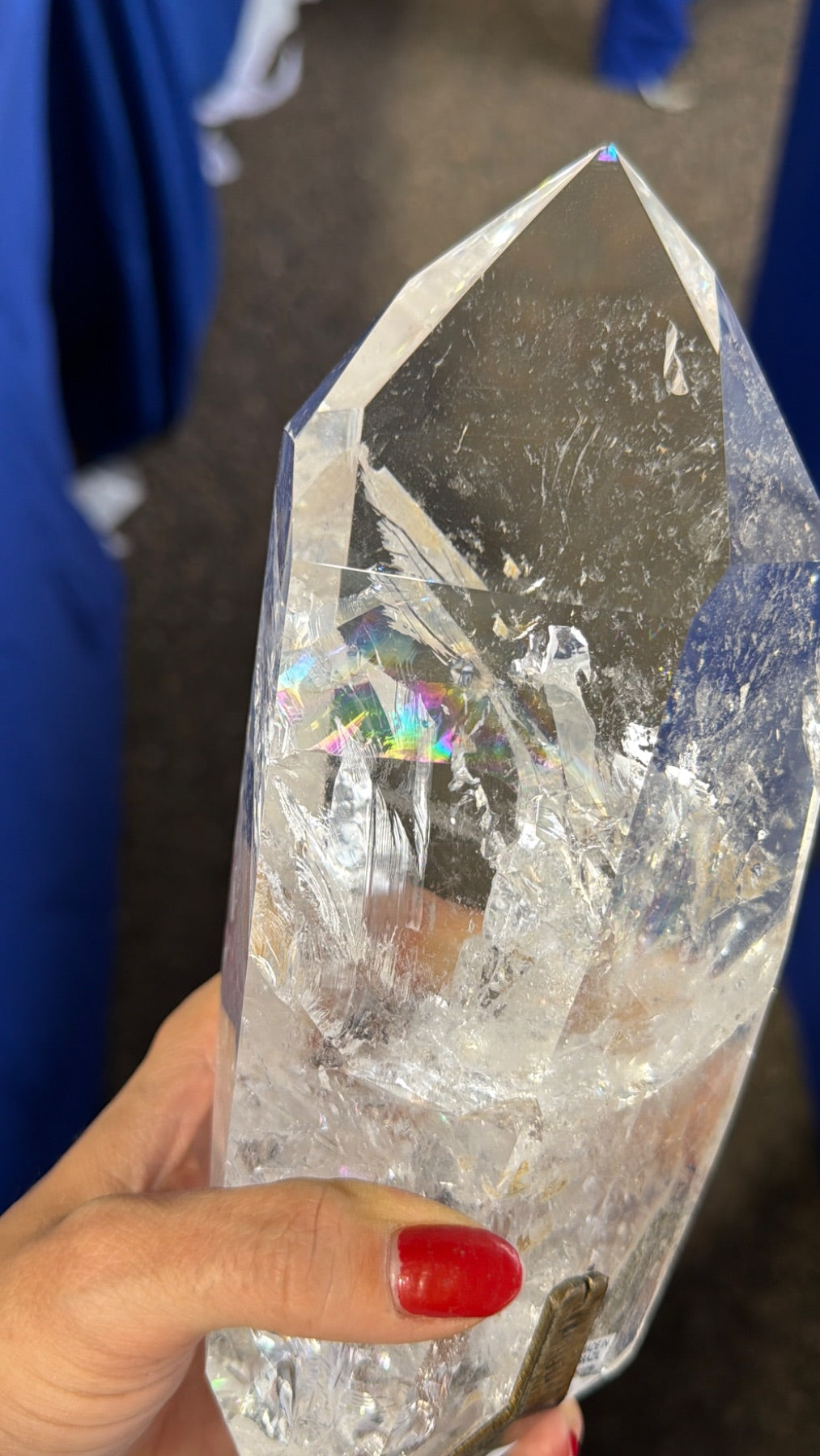 Super clear Quartz w rainbow on stand Brazil