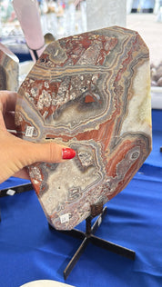 Red banded Agate slab on stand Brazil
