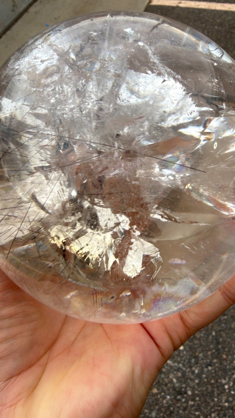 Rainbow rutile statement clear Quartz sphere Brazil