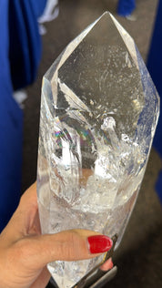 Super clear Quartz w rainbow on stand Brazil