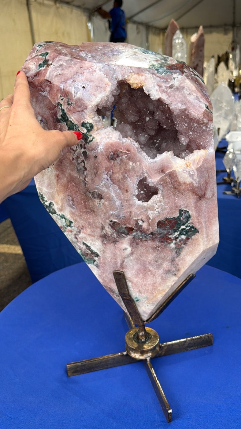 44.1 lb Pink Amethyst statement Crystal on stand from Brazil very uncommon to find Pink Amethyst statements this large