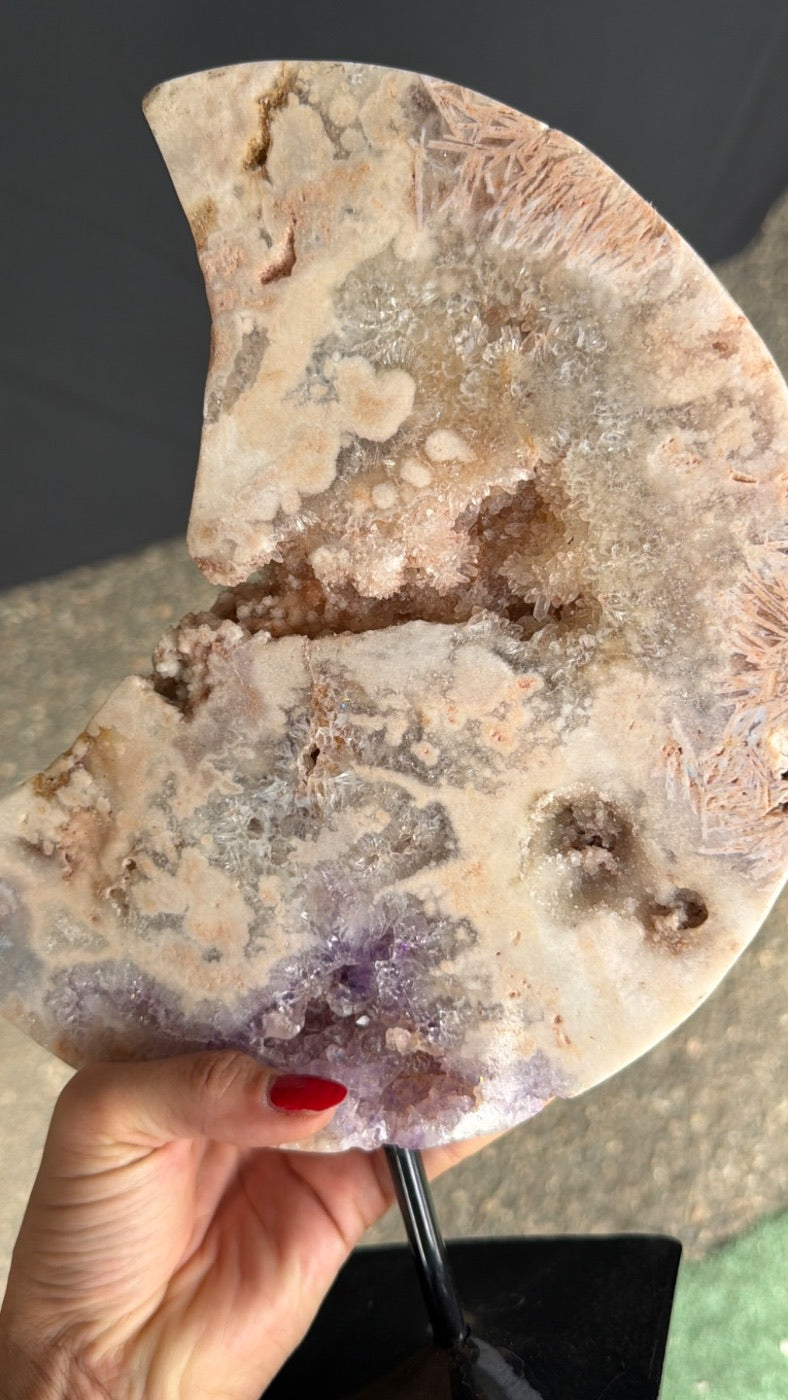 Pink Amethyst moon on stand