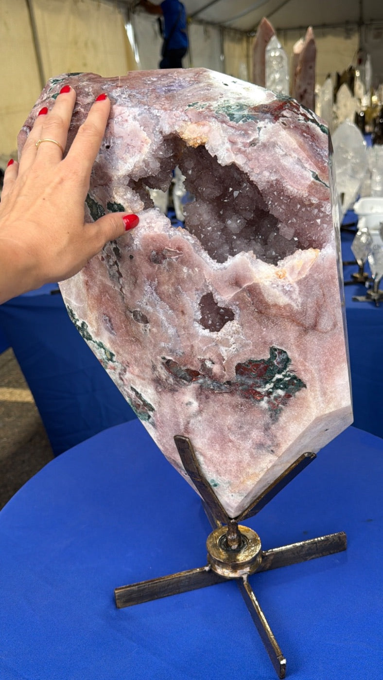 44.1 lb Pink Amethyst statement Crystal on stand from Brazil very uncommon to find Pink Amethyst statements this large