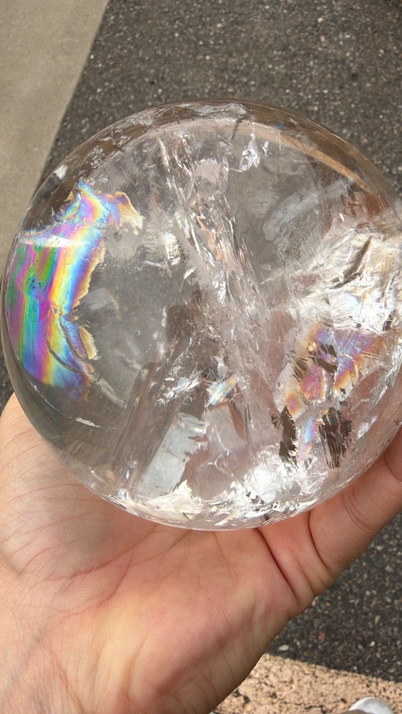 Rainbow rutile statement clear Quartz sphere Brazil