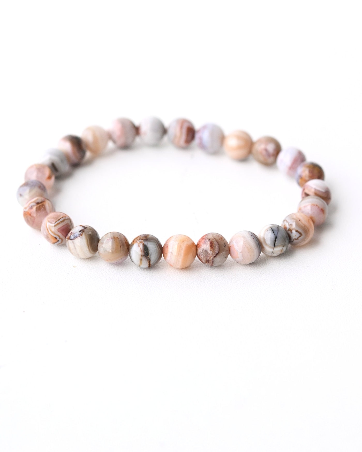Botswana Agate Bracelet - stretch bracelet on white background