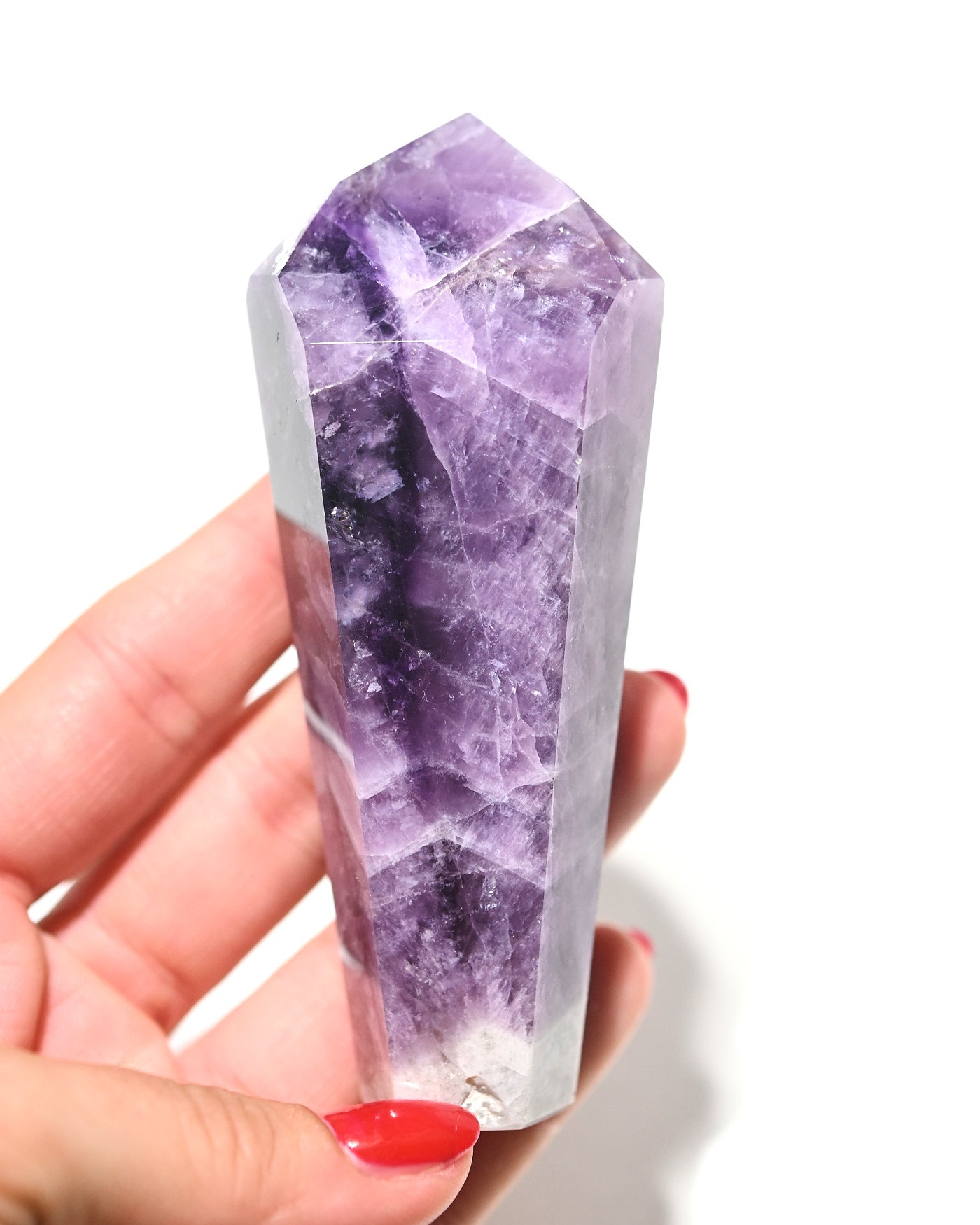 Trapiche Amethyst Point - side view showing natural chevron pattern