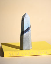 Trolleite tower from Brazil, blue and grey banded polished obelisk, 8 inches