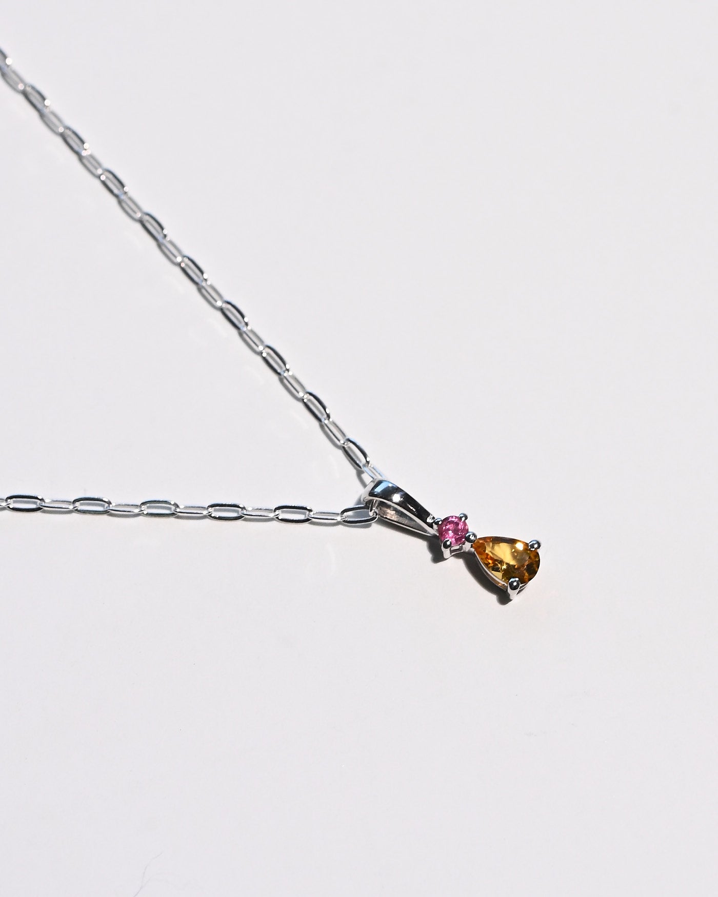 Yellow and pink tourmaline sterling silver pendant detail