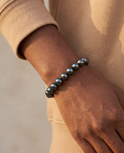 Hematite Bracelet wrist shot - model wearing gunmetal hematite beads