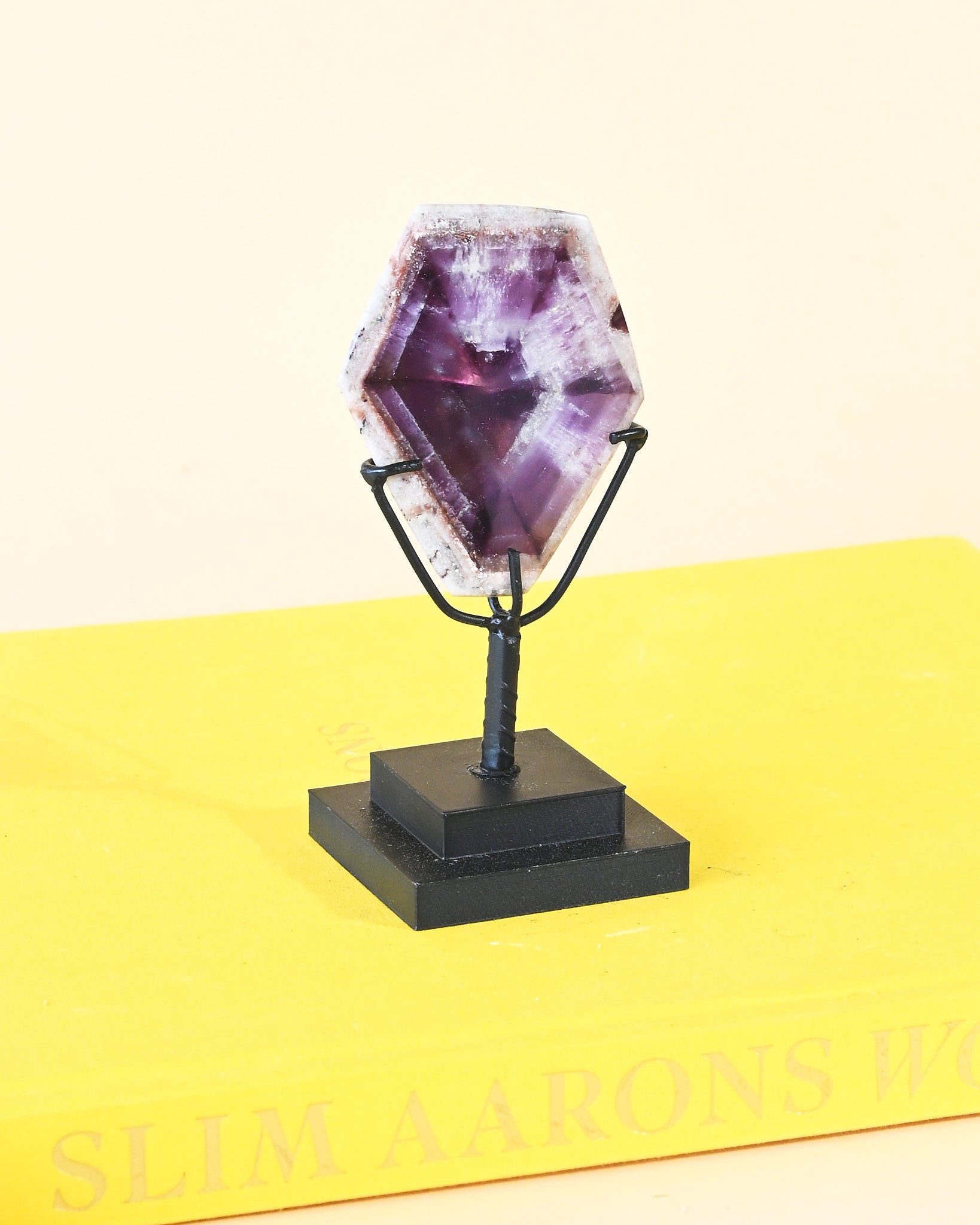 Rare Trapiche Amethyst on Stand - natural amethyst crystal side view