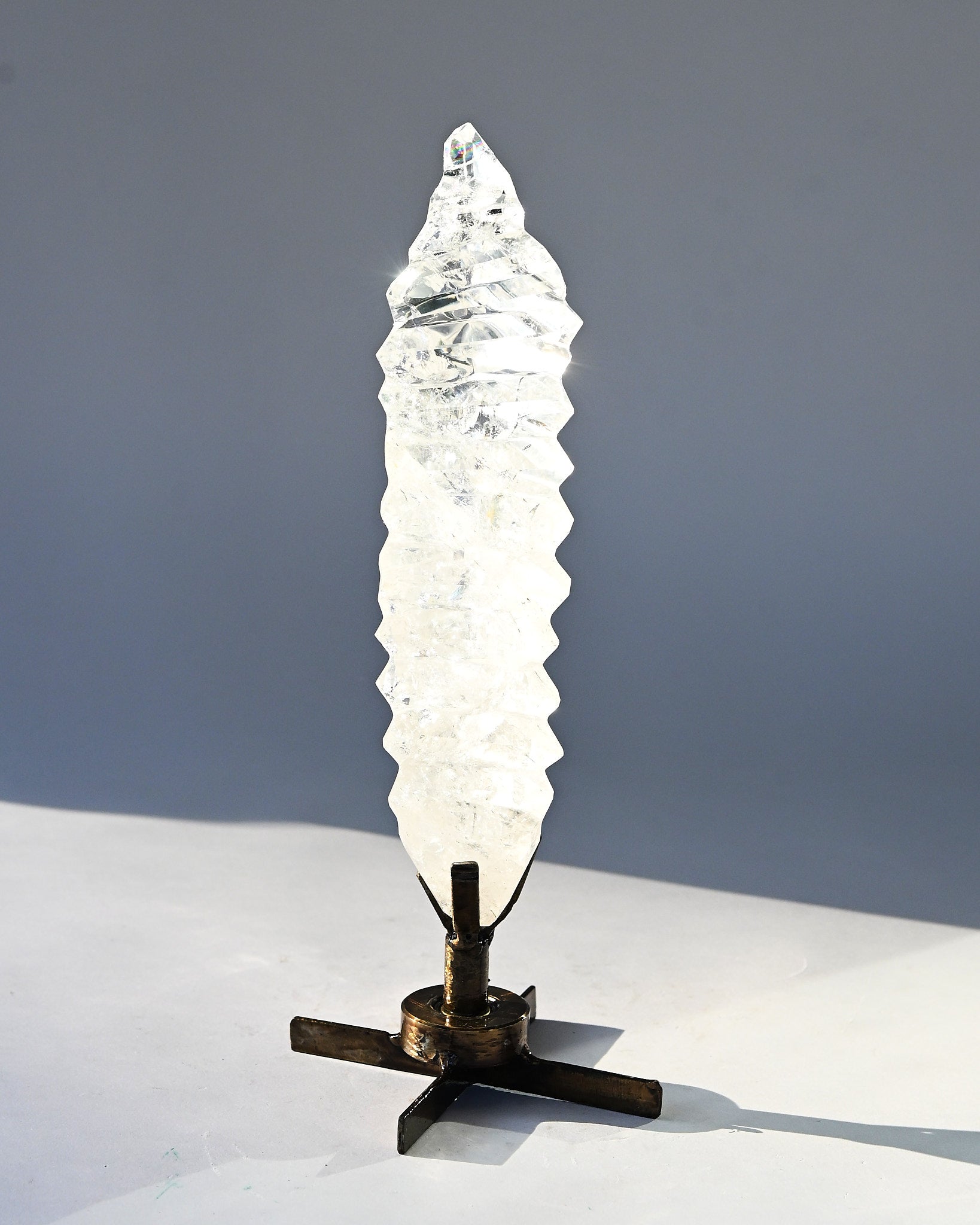 Abstract Polished Quartz Wavy Freeform on Spinning Stand