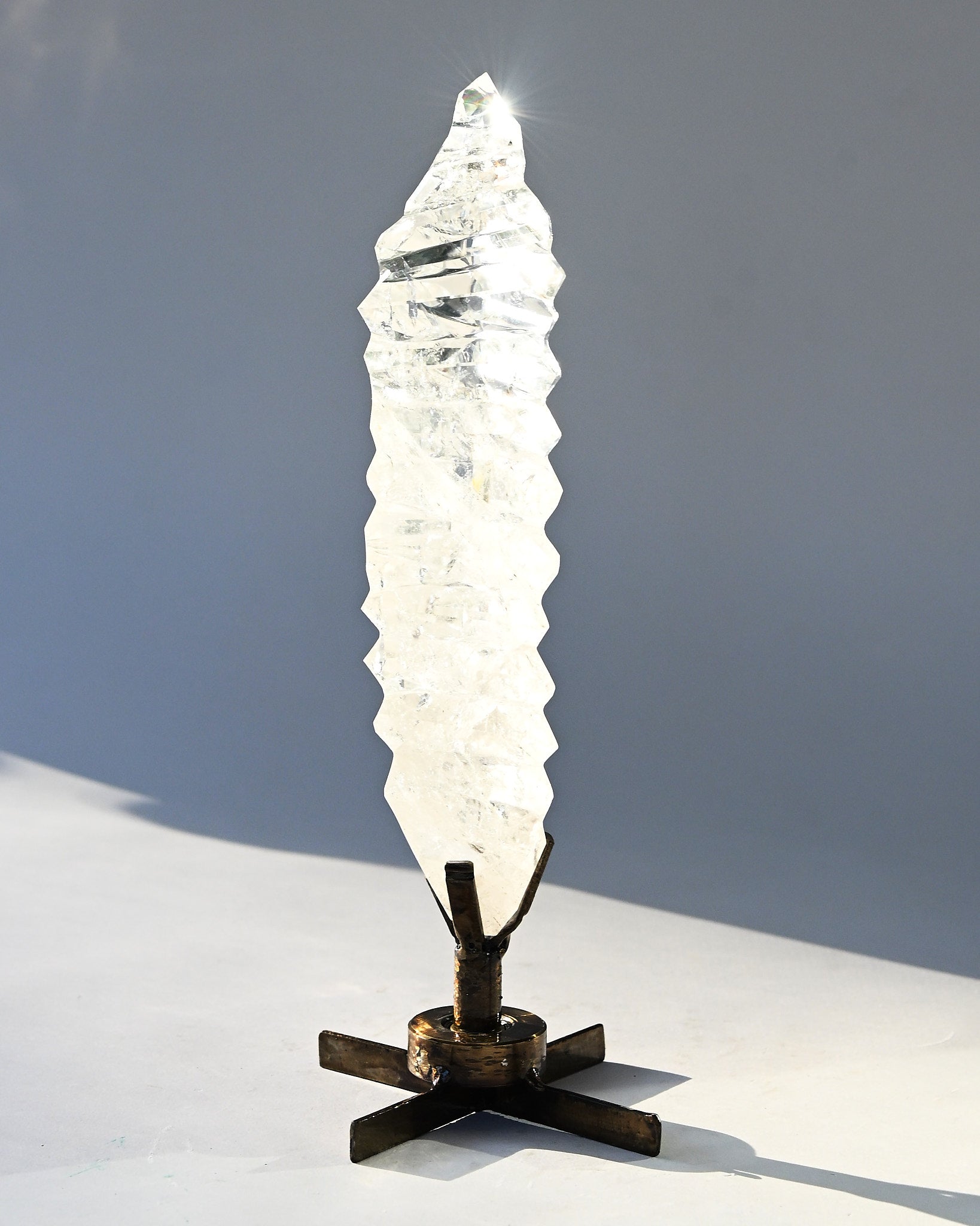 Abstract Polished Quartz Wavy Freeform on Spinning Stand