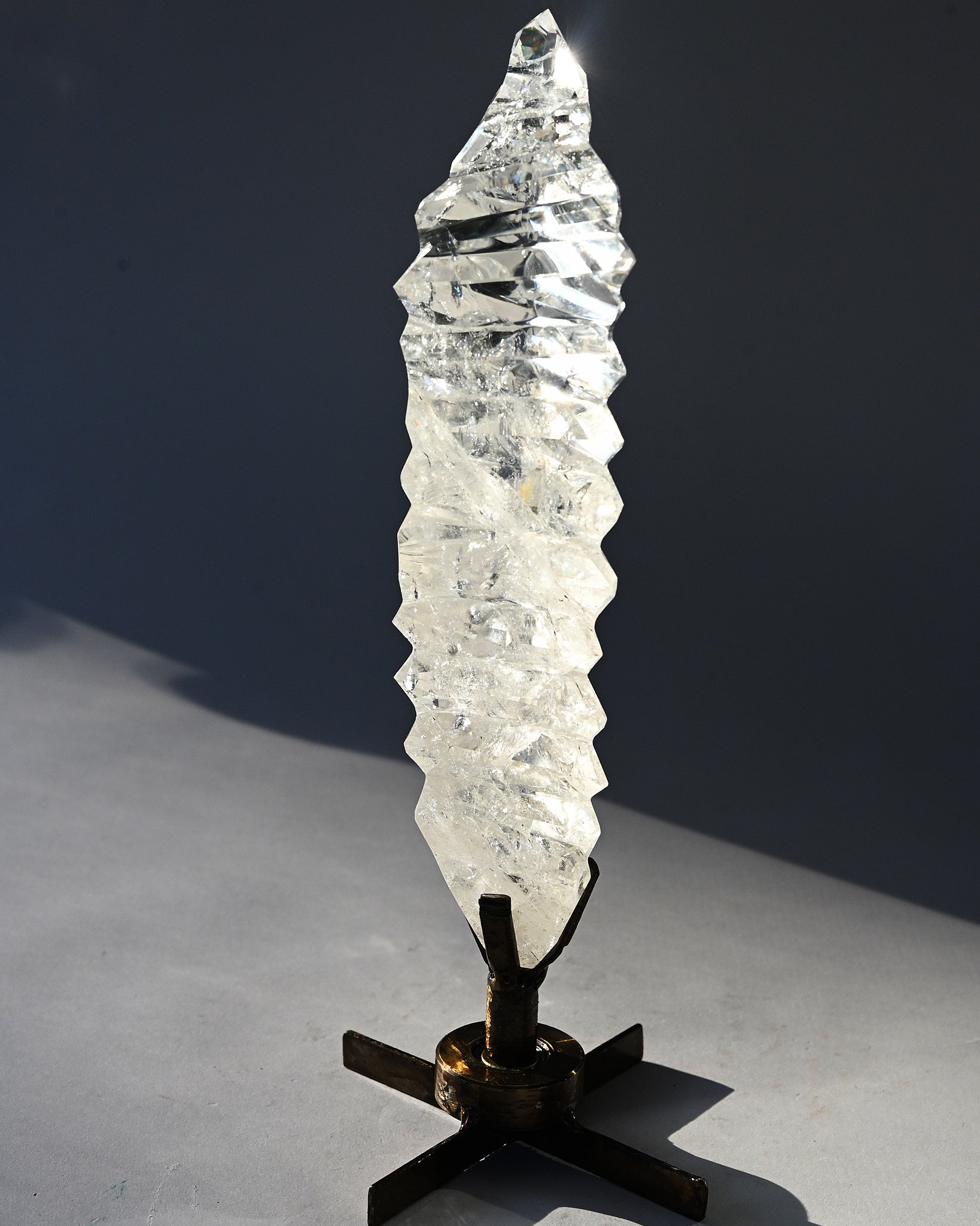 Abstract Polished Quartz Wavy Freeform on Spinning Stand