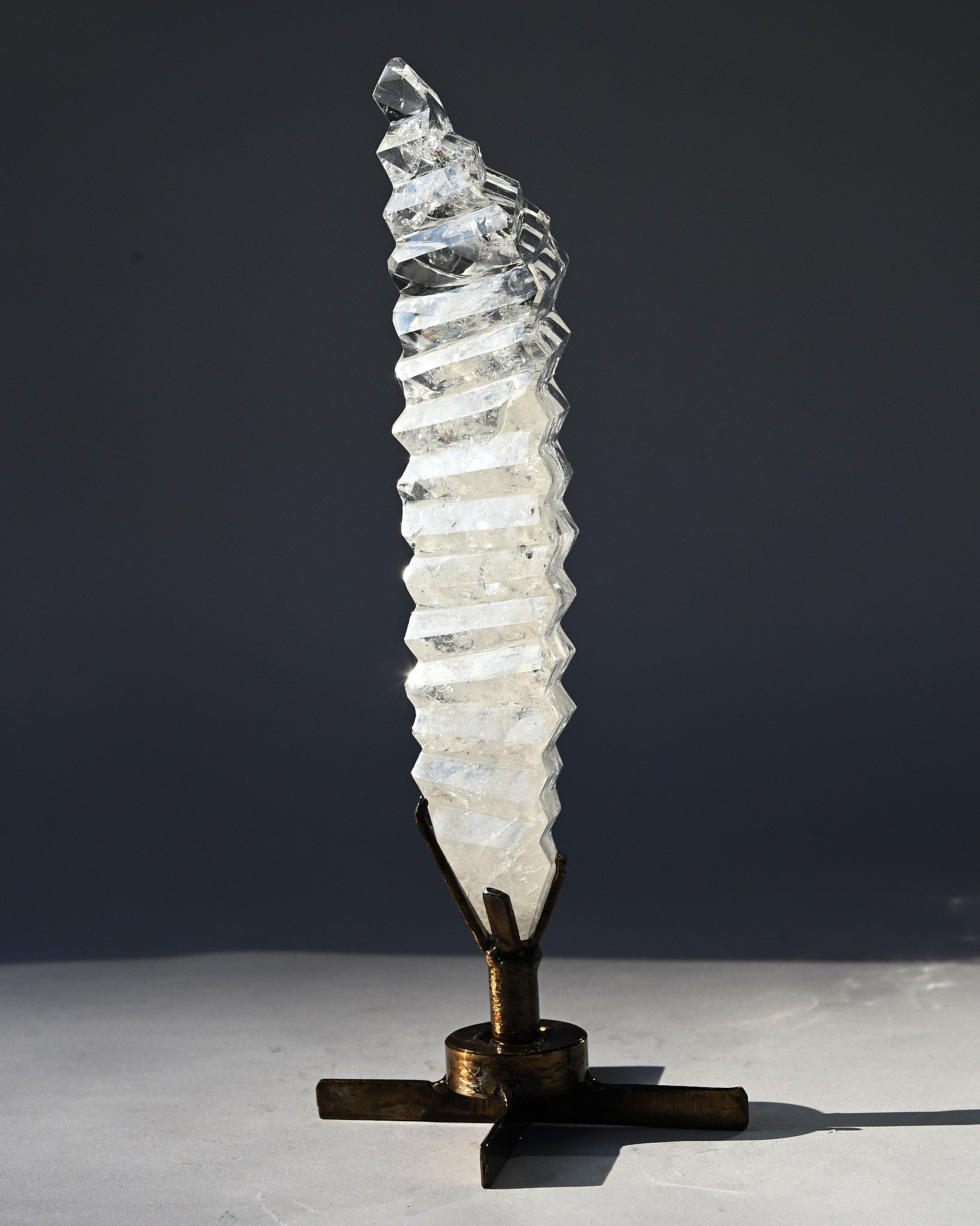 Abstract Polished Quartz Wavy Freeform on Spinning Stand