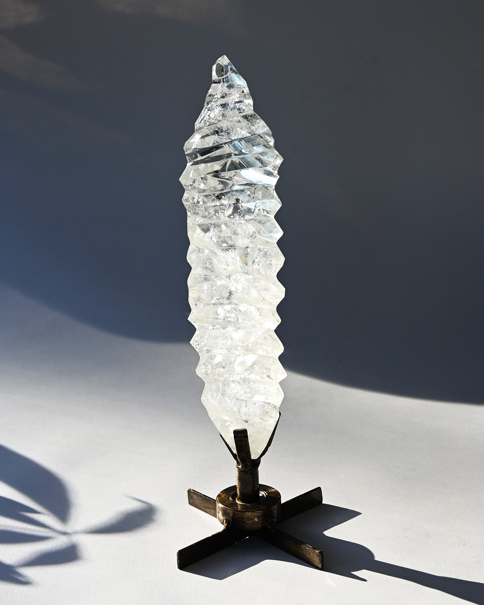 Abstract Polished Quartz Wavy Freeform on Spinning Stand