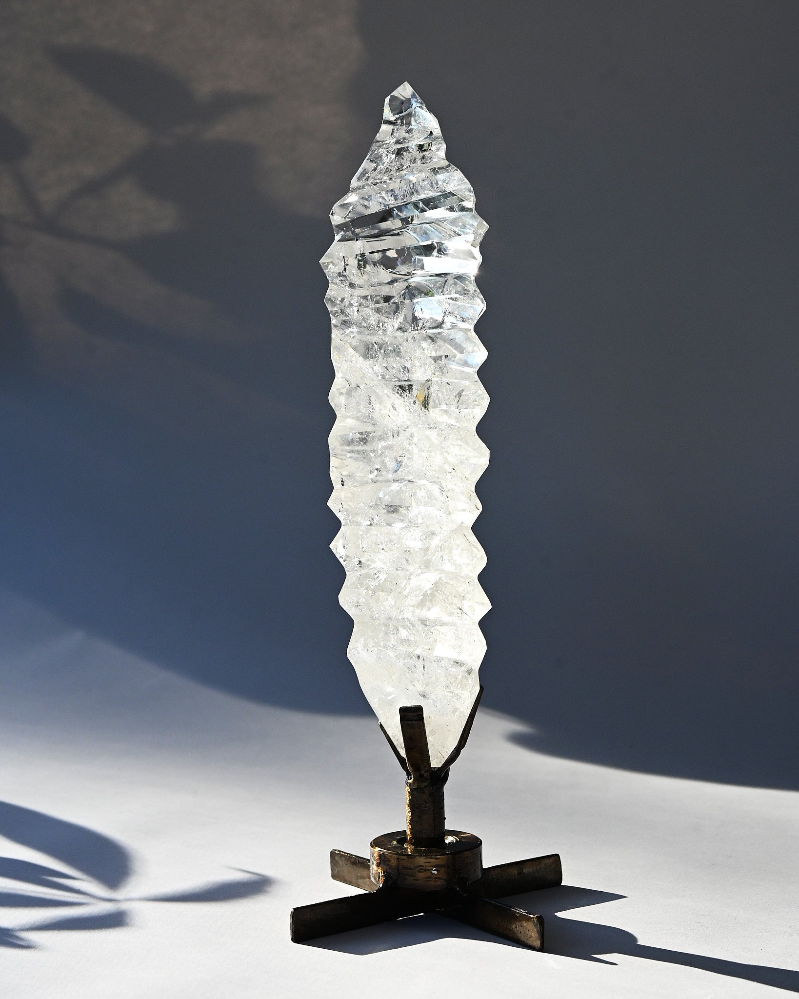 Abstract Polished Quartz Wavy Freeform on Spinning Stand