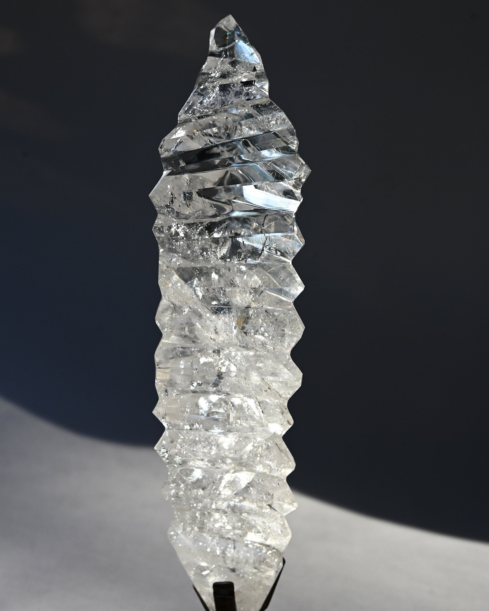 Abstract Polished Quartz Wavy Freeform on Spinning Stand